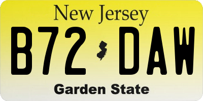 NJ license plate B72DAW