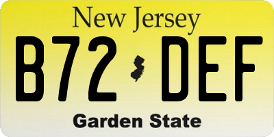 NJ license plate B72DEF