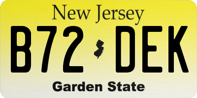 NJ license plate B72DEK