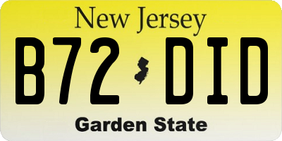 NJ license plate B72DID
