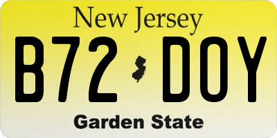NJ license plate B72DOY