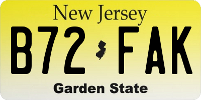 NJ license plate B72FAK