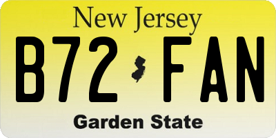 NJ license plate B72FAN