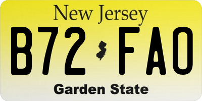 NJ license plate B72FAO