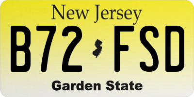 NJ license plate B72FSD