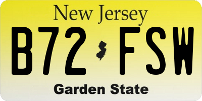 NJ license plate B72FSW