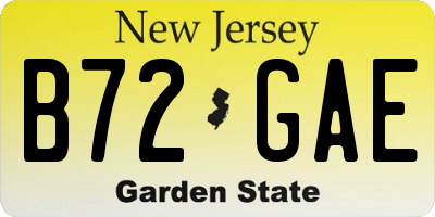 NJ license plate B72GAE