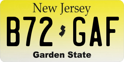NJ license plate B72GAF