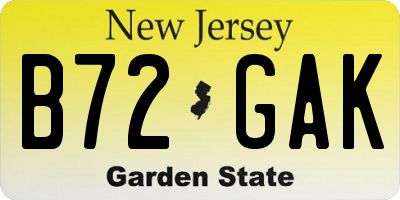 NJ license plate B72GAK