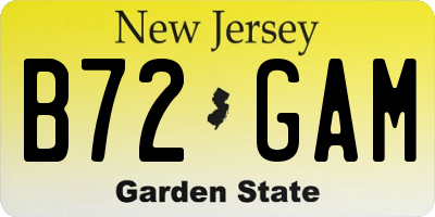 NJ license plate B72GAM