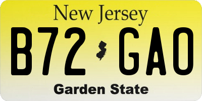 NJ license plate B72GAO