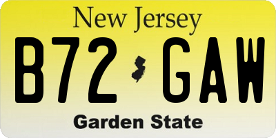 NJ license plate B72GAW