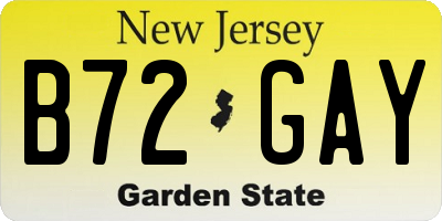 NJ license plate B72GAY