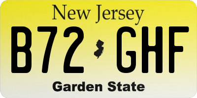 NJ license plate B72GHF