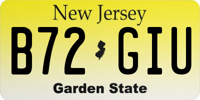 NJ license plate B72GIU