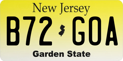 NJ license plate B72GOA