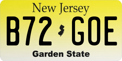 NJ license plate B72GOE