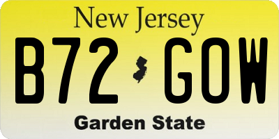 NJ license plate B72GOW