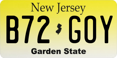 NJ license plate B72GOY