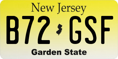 NJ license plate B72GSF