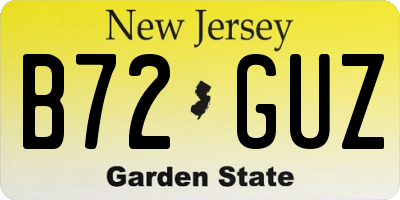 NJ license plate B72GUZ