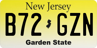 NJ license plate B72GZN