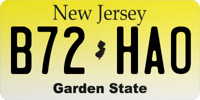 NJ license plate B72HAO