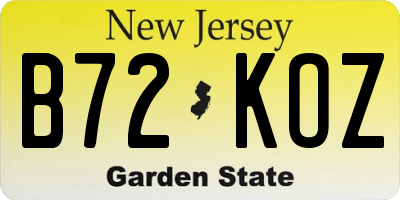 NJ license plate B72KOZ