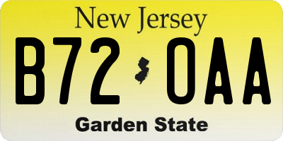 NJ license plate B72OAA