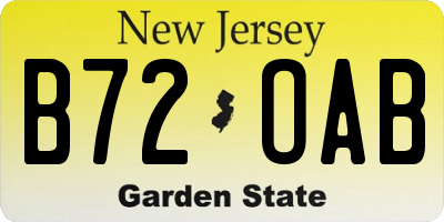 NJ license plate B72OAB