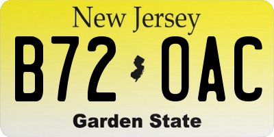 NJ license plate B72OAC