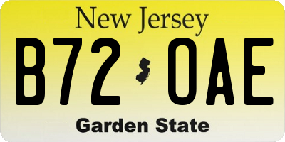 NJ license plate B72OAE