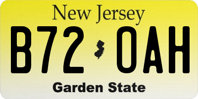 NJ license plate B72OAH