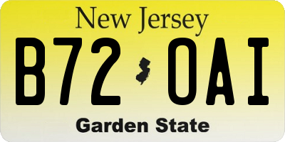 NJ license plate B72OAI