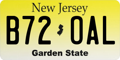 NJ license plate B72OAL