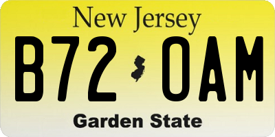 NJ license plate B72OAM