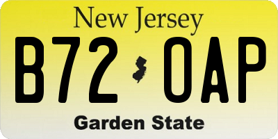 NJ license plate B72OAP