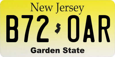 NJ license plate B72OAR