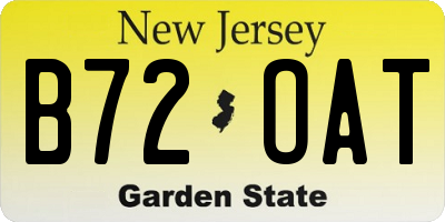 NJ license plate B72OAT