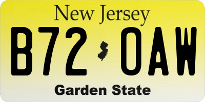 NJ license plate B72OAW