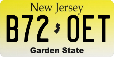 NJ license plate B72OET