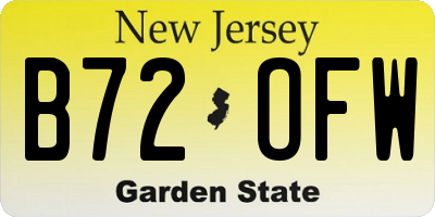 NJ license plate B72OFW