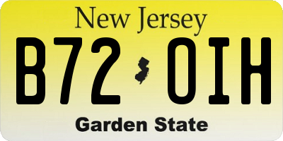 NJ license plate B72OIH