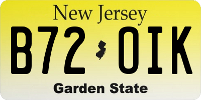 NJ license plate B72OIK