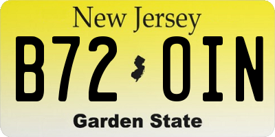 NJ license plate B72OIN