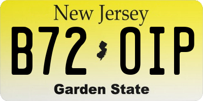 NJ license plate B72OIP