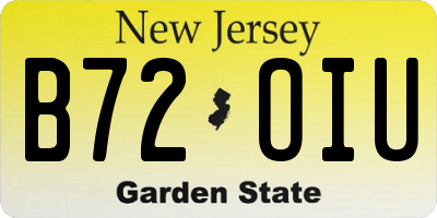 NJ license plate B72OIU