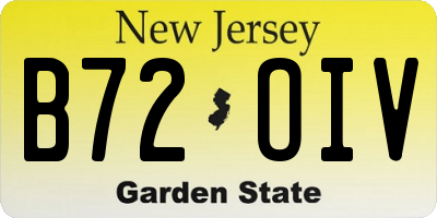 NJ license plate B72OIV