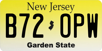 NJ license plate B72OPW