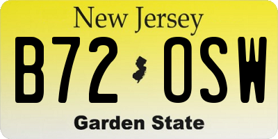 NJ license plate B72OSW